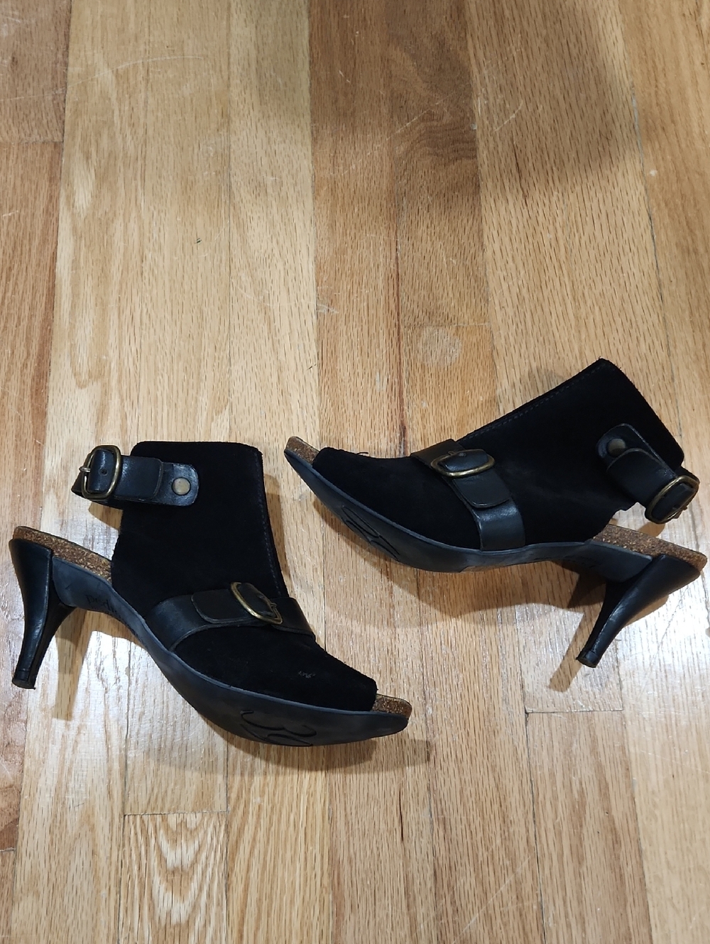 Pedro Garcia Black Suede Open-Toe Heels with Buckle Accent - Women